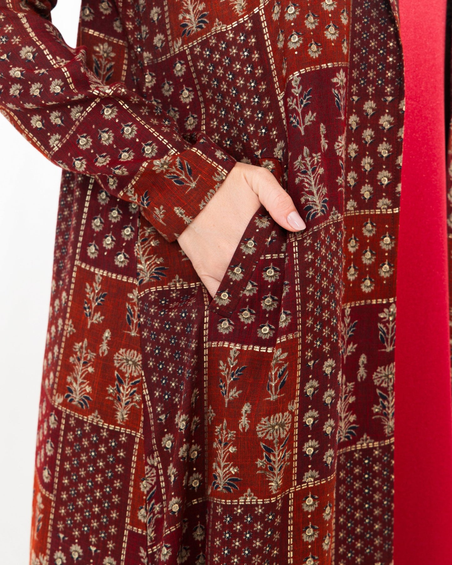 Maroon Floral Check Jacket Abaya - fashion by shehna