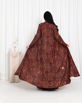 Maroon Floral Check Jacket Abaya - fashion by shehna