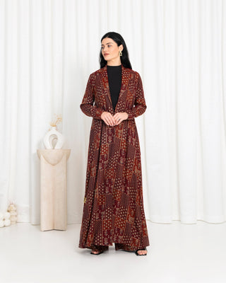 Maroon Floral Check Jacket Abaya - fashion by shehna