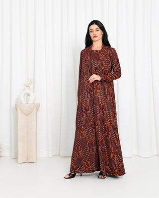 Maroon Floral Check Jacket Abaya - fashion by shehna