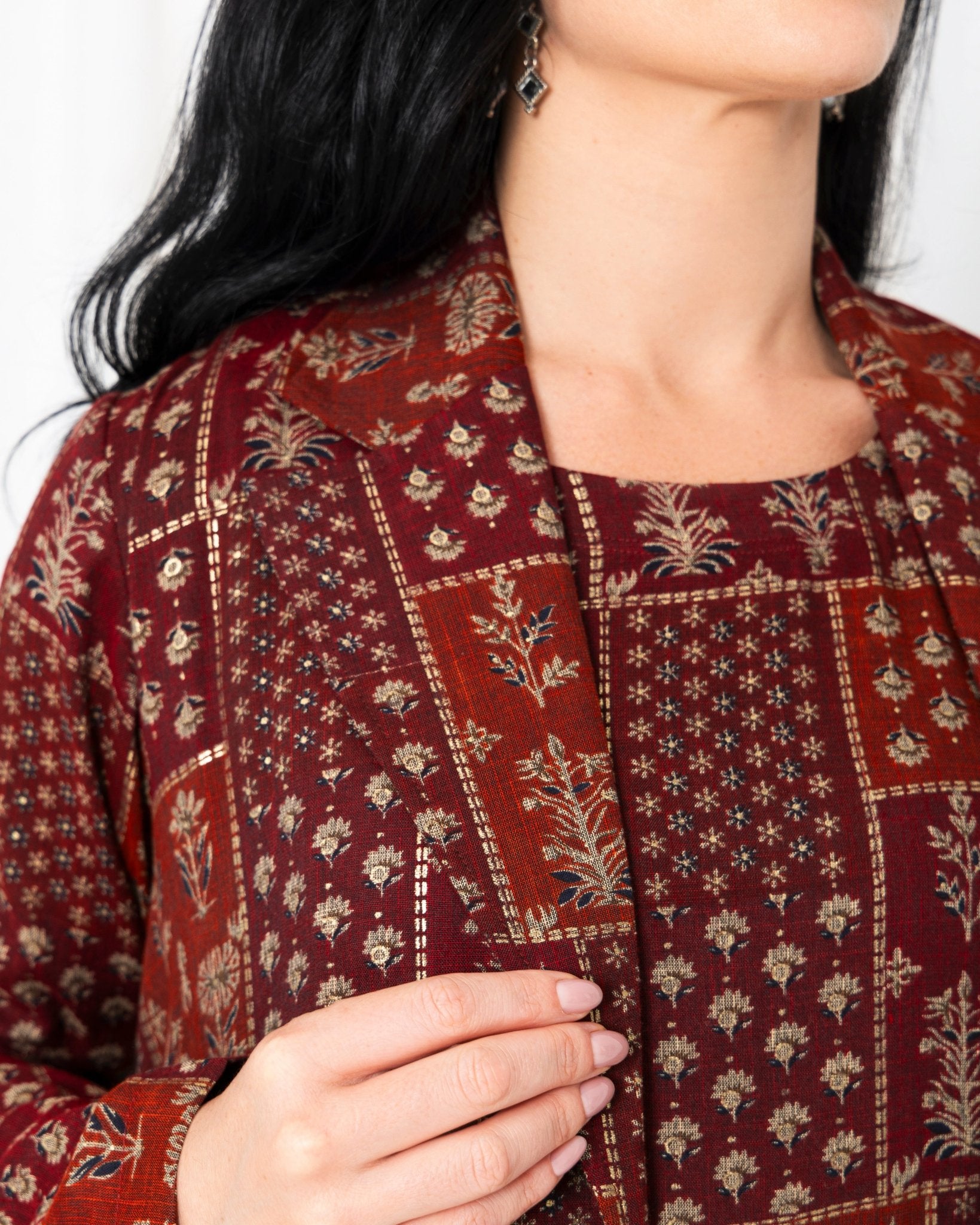 Maroon Floral Check Jacket Abaya - fashion by shehna