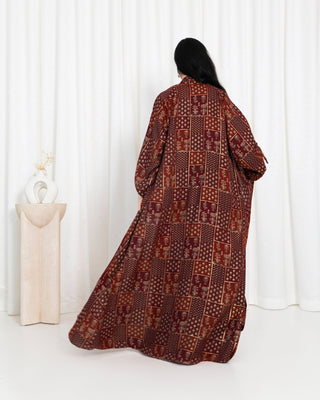 Maroon Floral Check Kimono Abaya - fashion by shehna