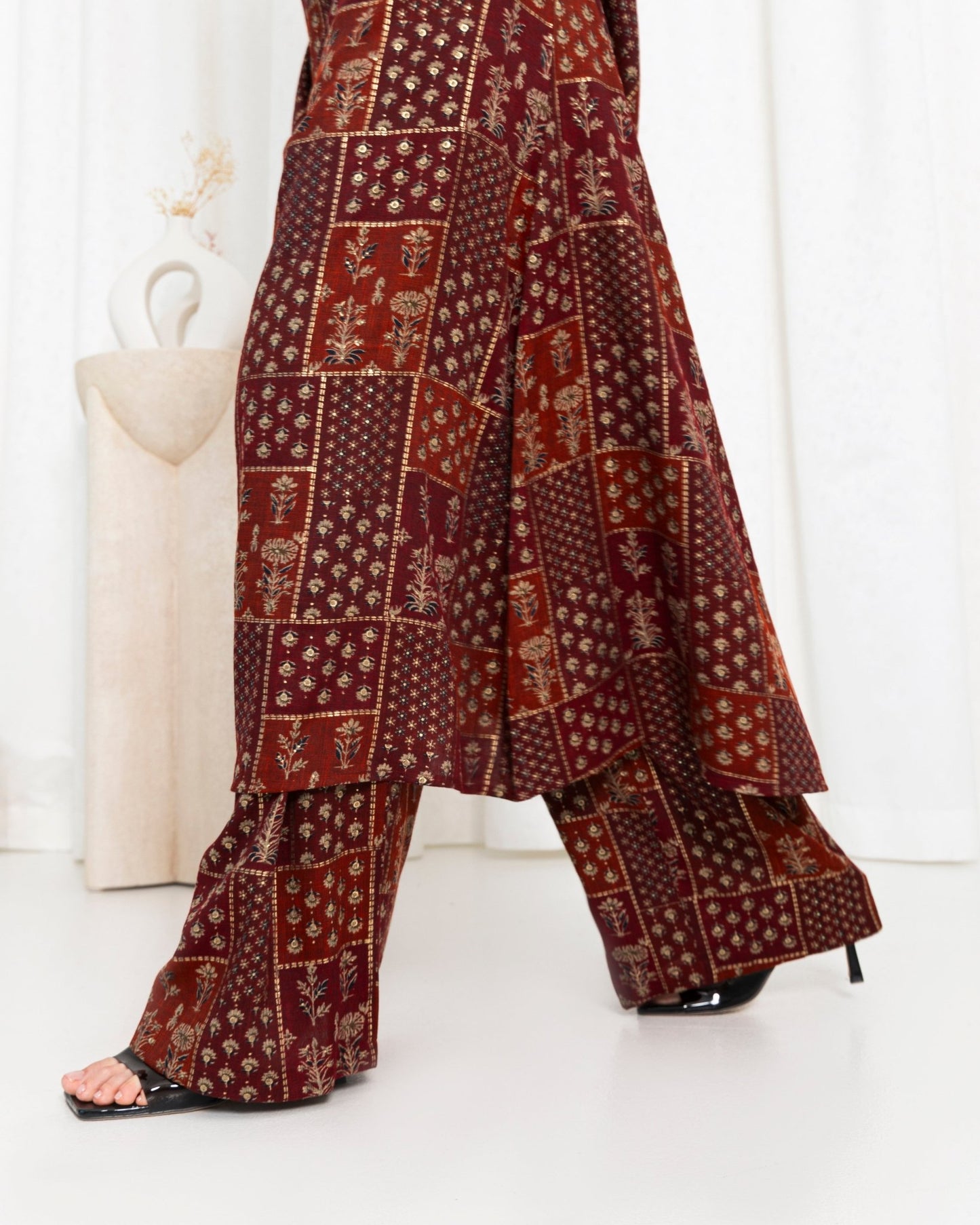 Maroon Floral Check Kimono Dress - fashion by shehna