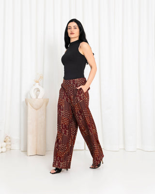 Maroon Floral Check Pants - fashion by shehna