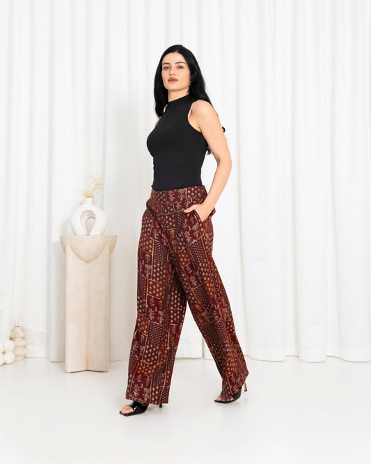 Maroon Floral Check Pants - fashion by shehna