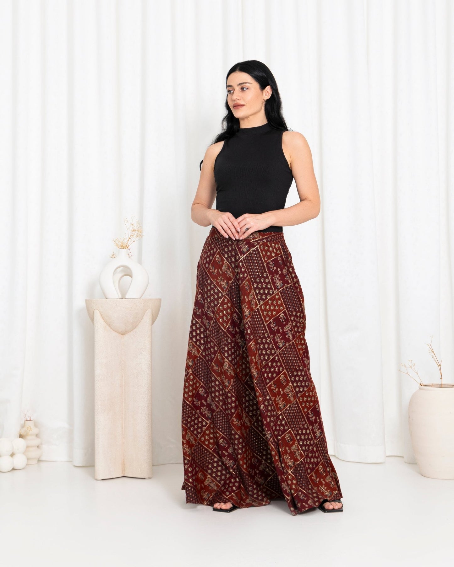 Maroon Floral Check Skirts - fashion by shehna