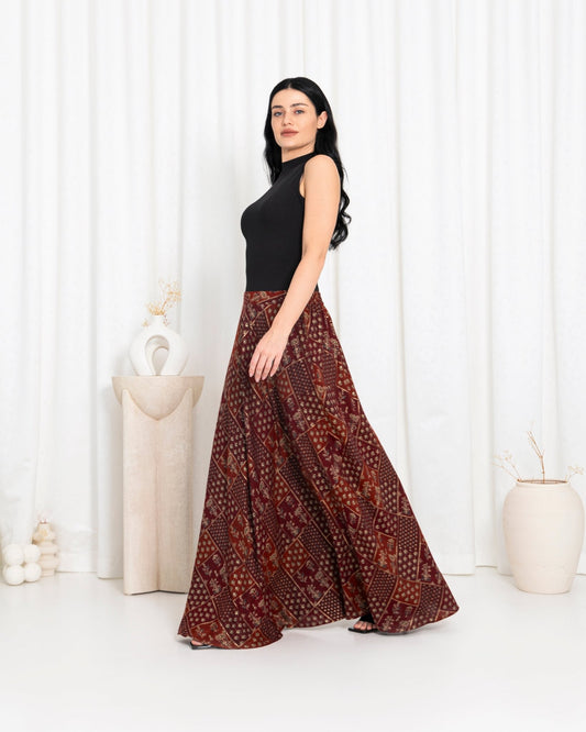 Maroon Floral Check Skirts - fashion by shehna