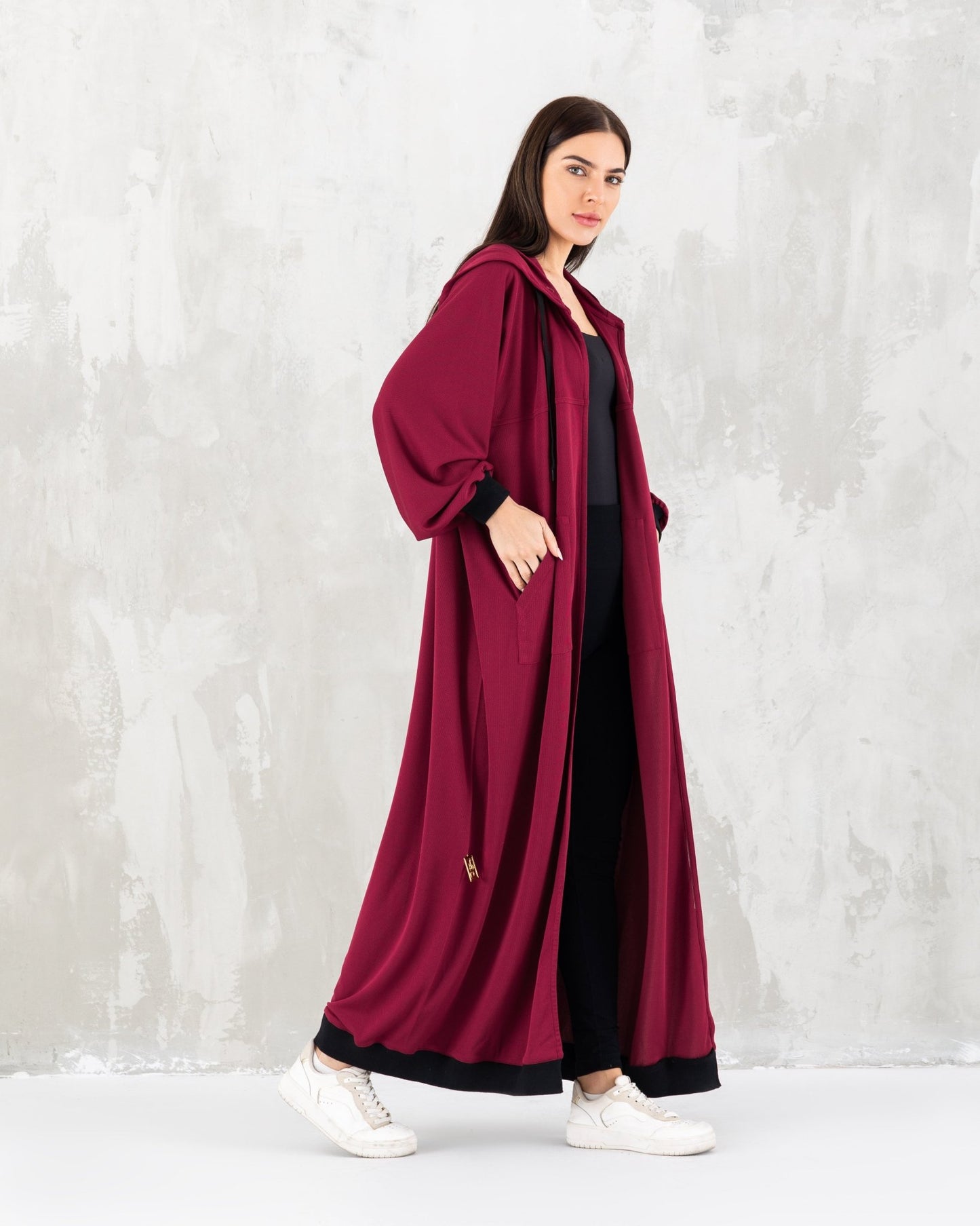 Maroon Hoodie Long Jacket - fashion by shehna