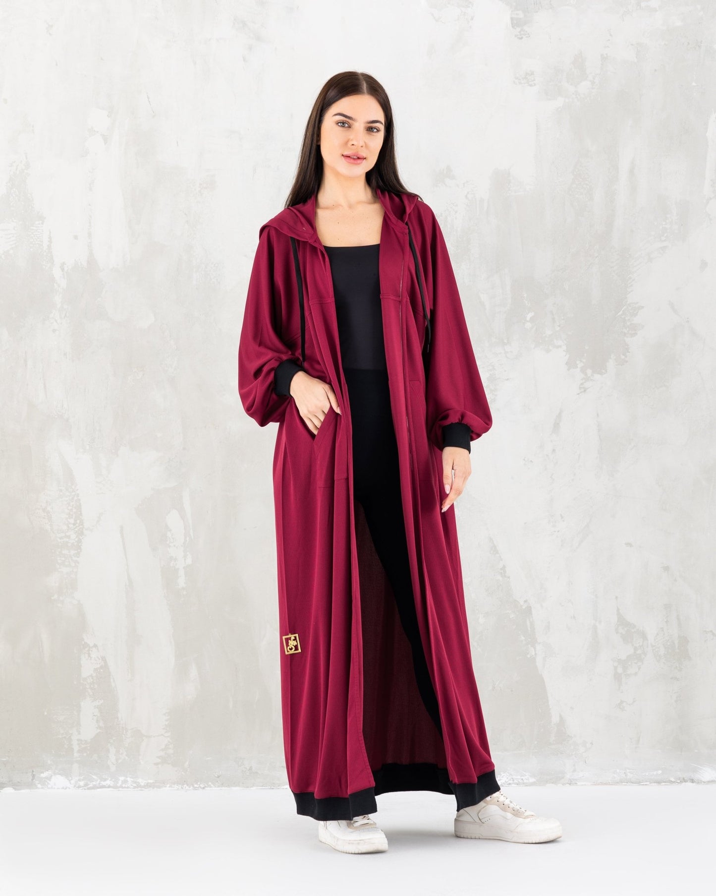 Maroon Hoodie Long Jacket - fashion by shehna