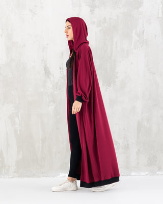 Maroon Hoodie Long Jacket - fashion by shehna