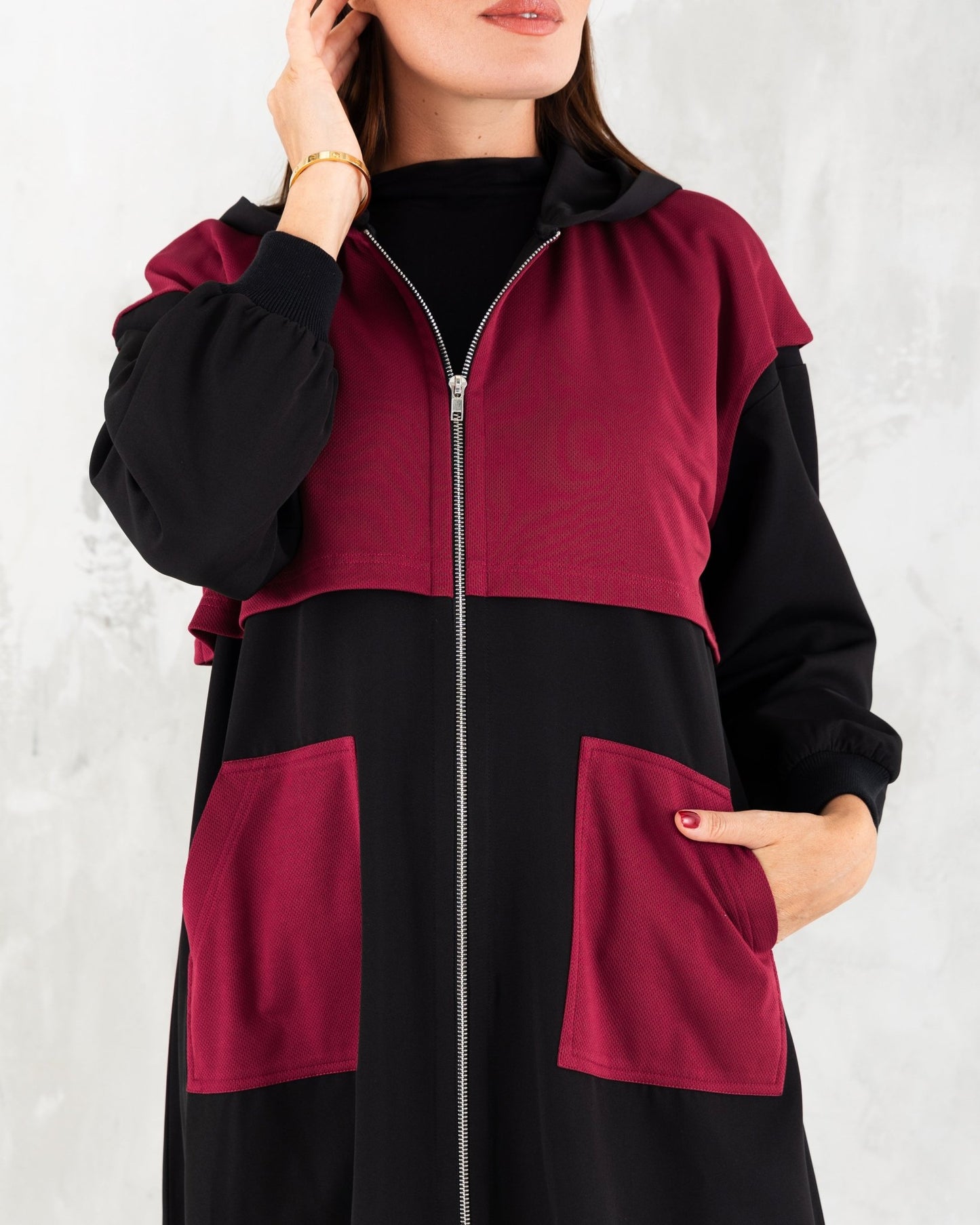 Maroon Sporty Long Jacket - fashion by shehna