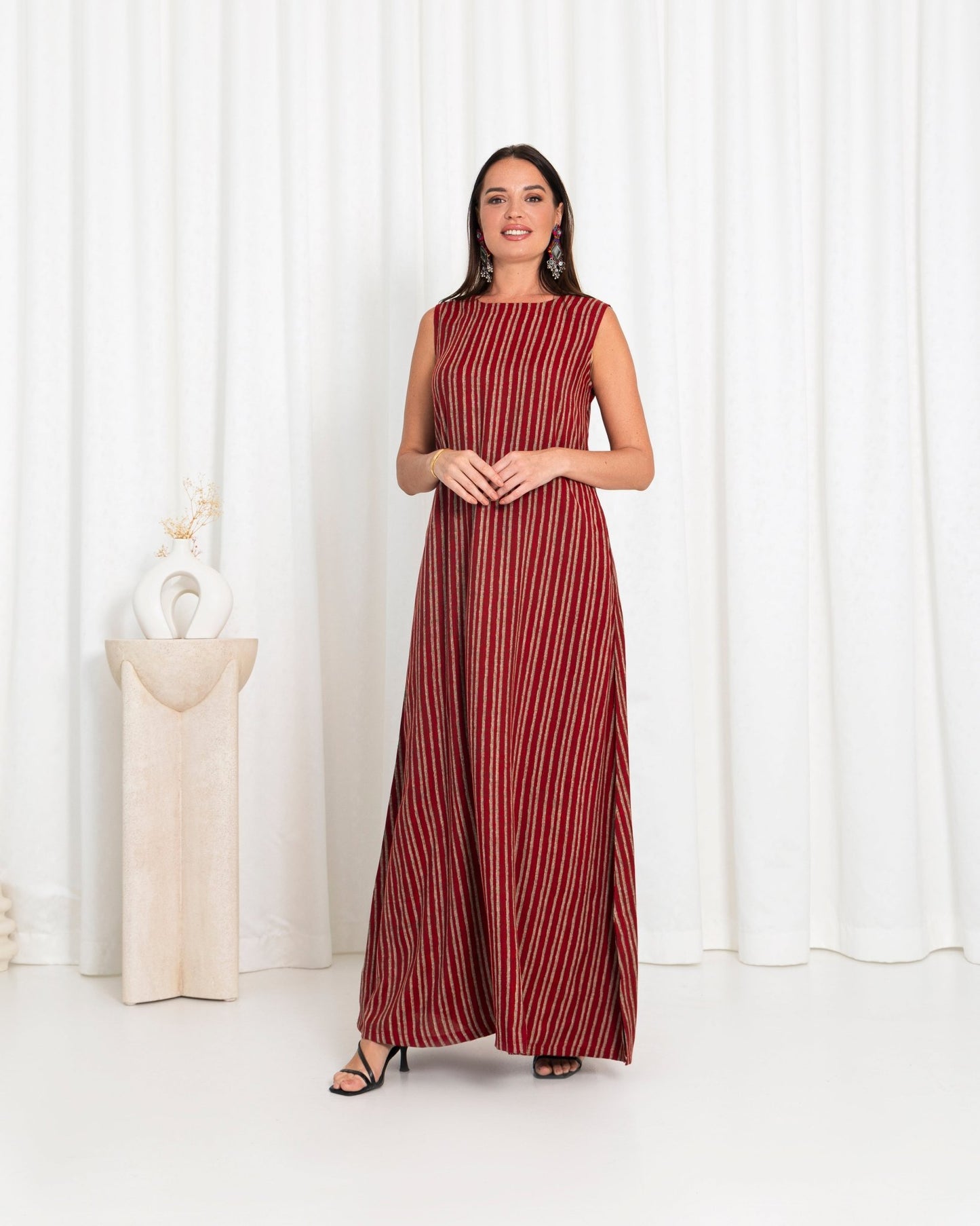 Maroon Stripe Dress - fashion by shehna