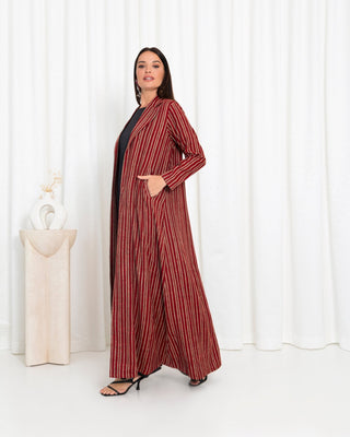 Maroon Stripe Jacket Abaya - fashion by shehna