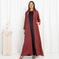 Maroon Stripe Jacket Abaya - fashion by shehna