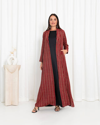 Maroon Stripe Jacket Abaya - fashion by shehna