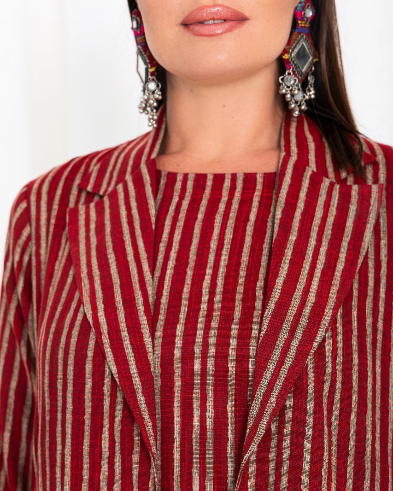 Maroon Stripe Jacket Abaya - fashion by shehna