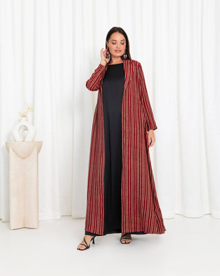 Maroon Stripe Jacket Abaya - fashion by shehna