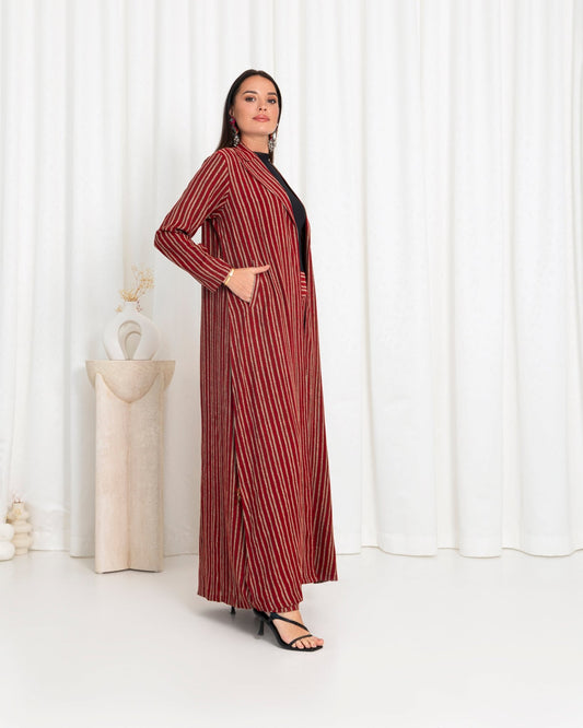 Maroon Stripe Jacket Abaya - fashion by shehna