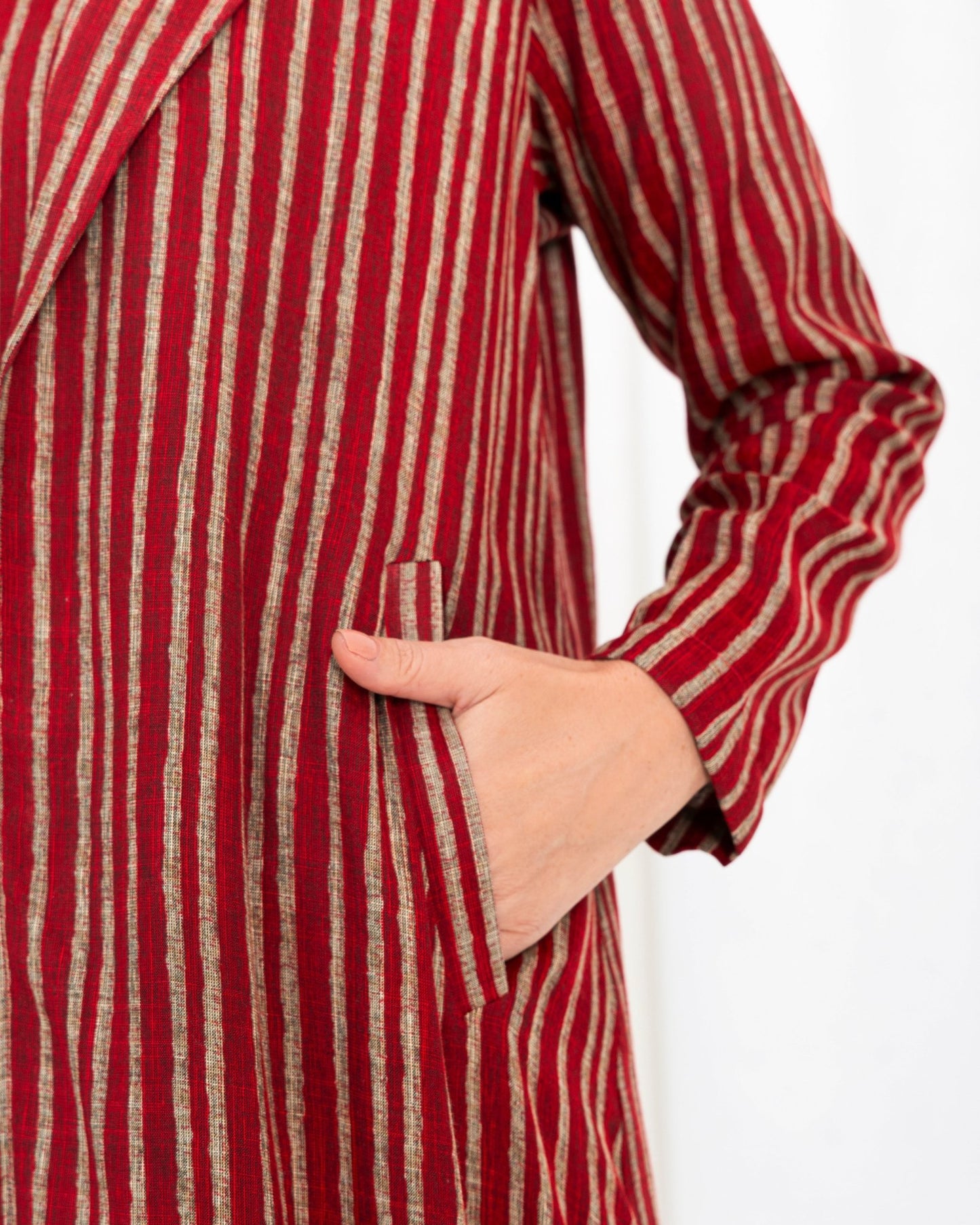 Maroon Stripe Jacket Abaya - fashion by shehna