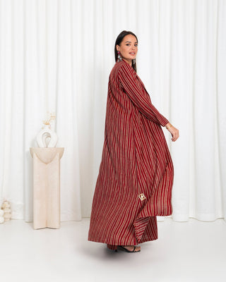 Maroon Stripe Jacket Abaya - fashion by shehna