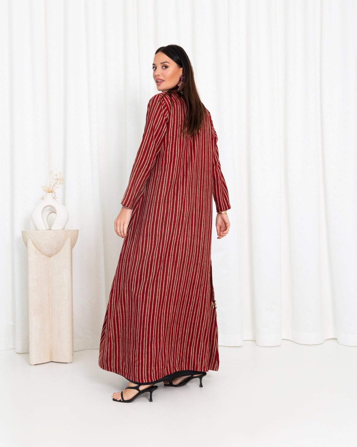 Maroon Stripe Jacket Abaya - fashion by shehna