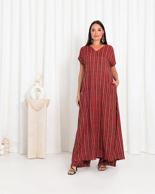 Maroon Stripe Kimono Dress - fashion by shehna