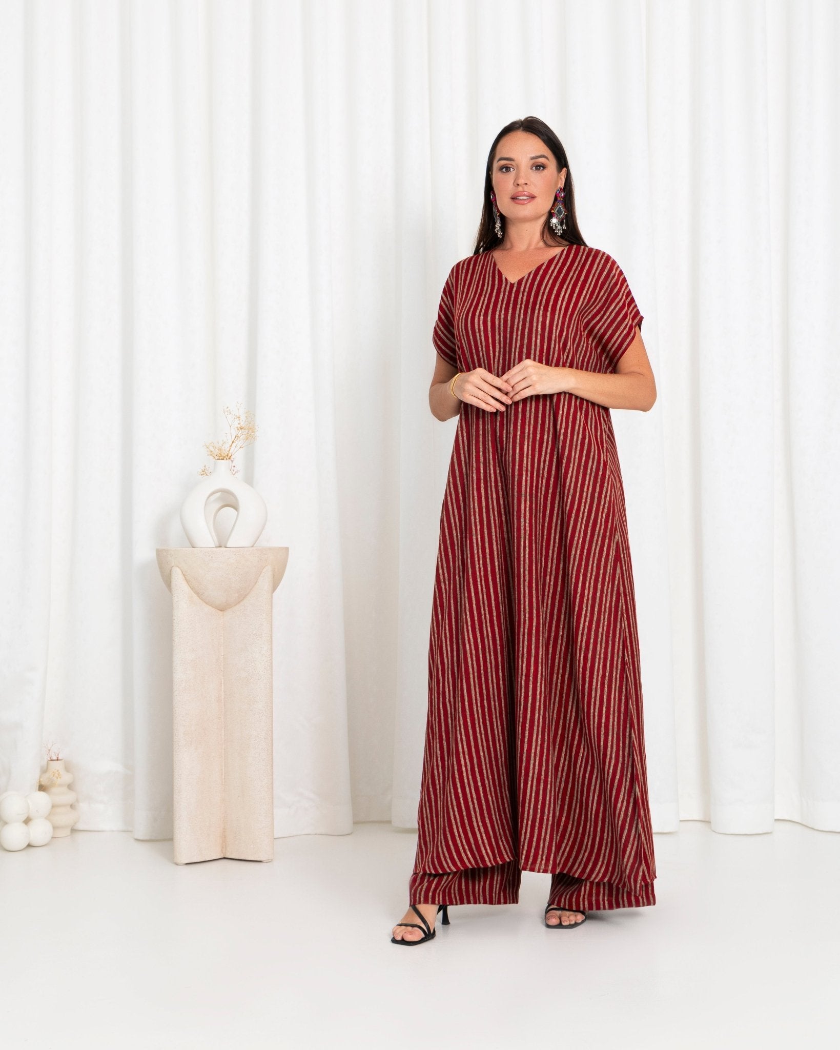 Maroon Stripe Kimono Dress - fashion by shehna