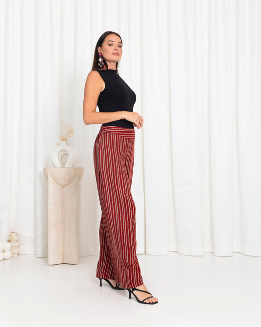 Maroon Stripe Pants - fashion by shehna