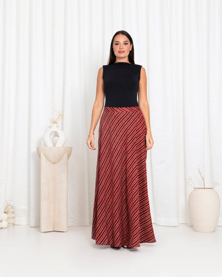 Maroon Stripe Skirts - fashion by shehna