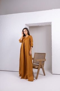 Mustard Yellow Linen Inner Dress - fashion by shehna