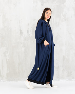 Navy Blue Hoodie Long Jacket - fashion by shehna