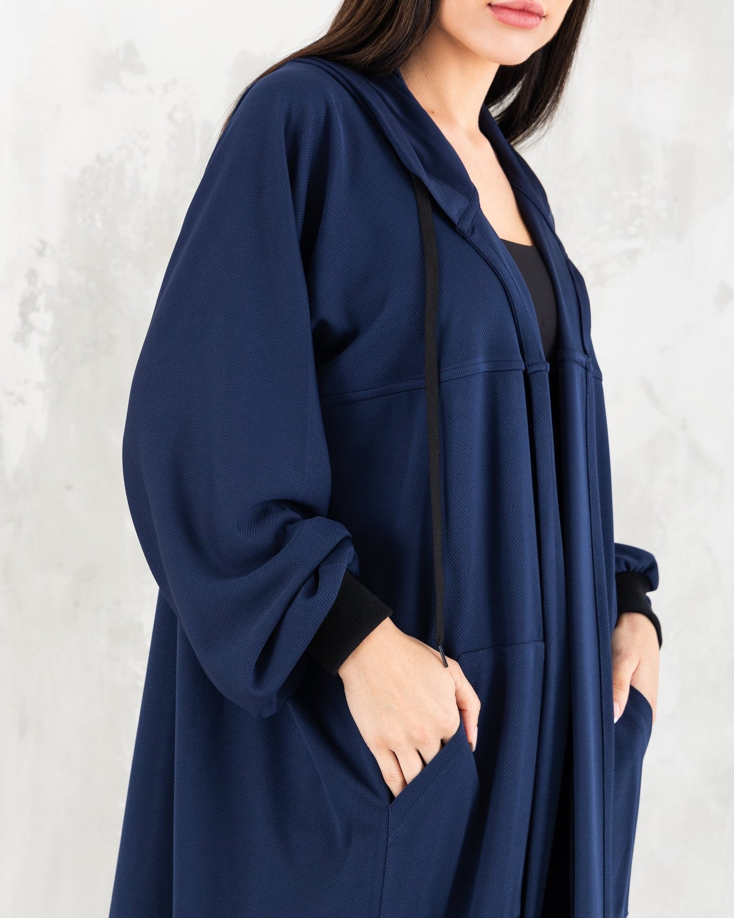 Navy Blue Hoodie Long Jacket - fashion by shehna