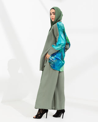 Serenity Green Linen - Silk Qalb Co - ord set - fashion by shehna