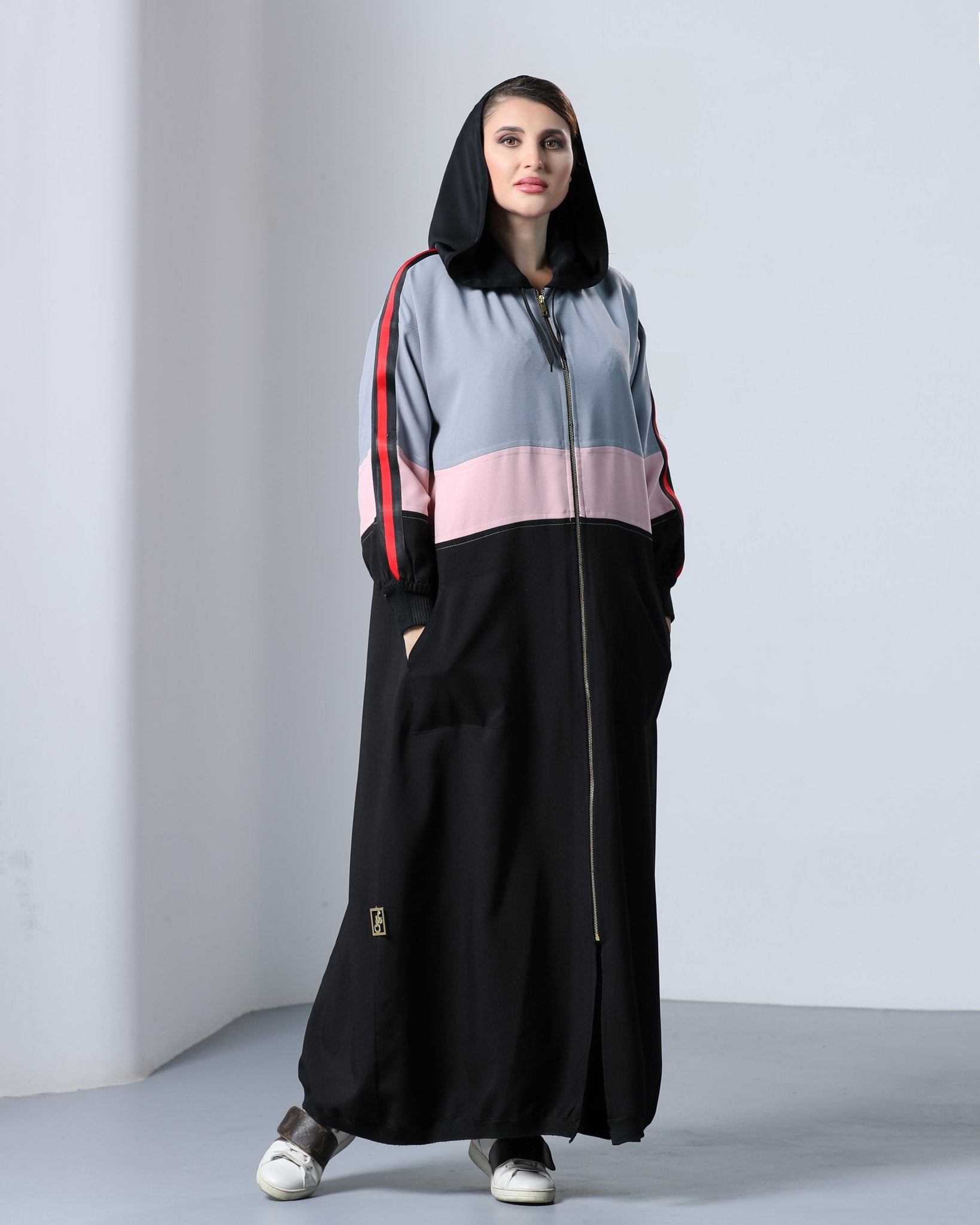 Sporty Grey Pink Stripe Abaya - fashion by shehna