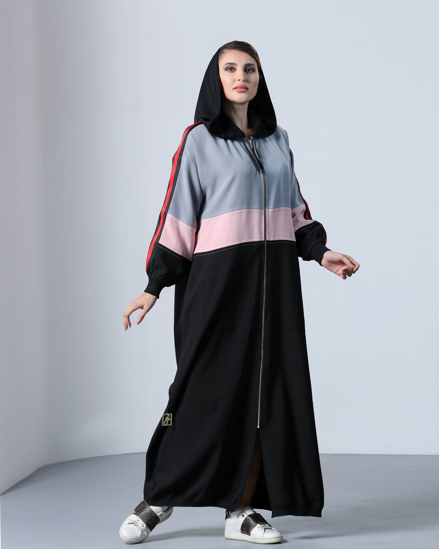 Sporty Grey Pink Stripe Abaya - fashion by shehna