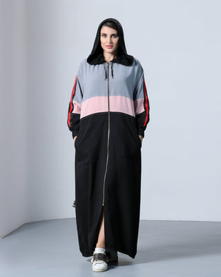 Sporty Grey Pink Stripe Abaya - fashion by shehna