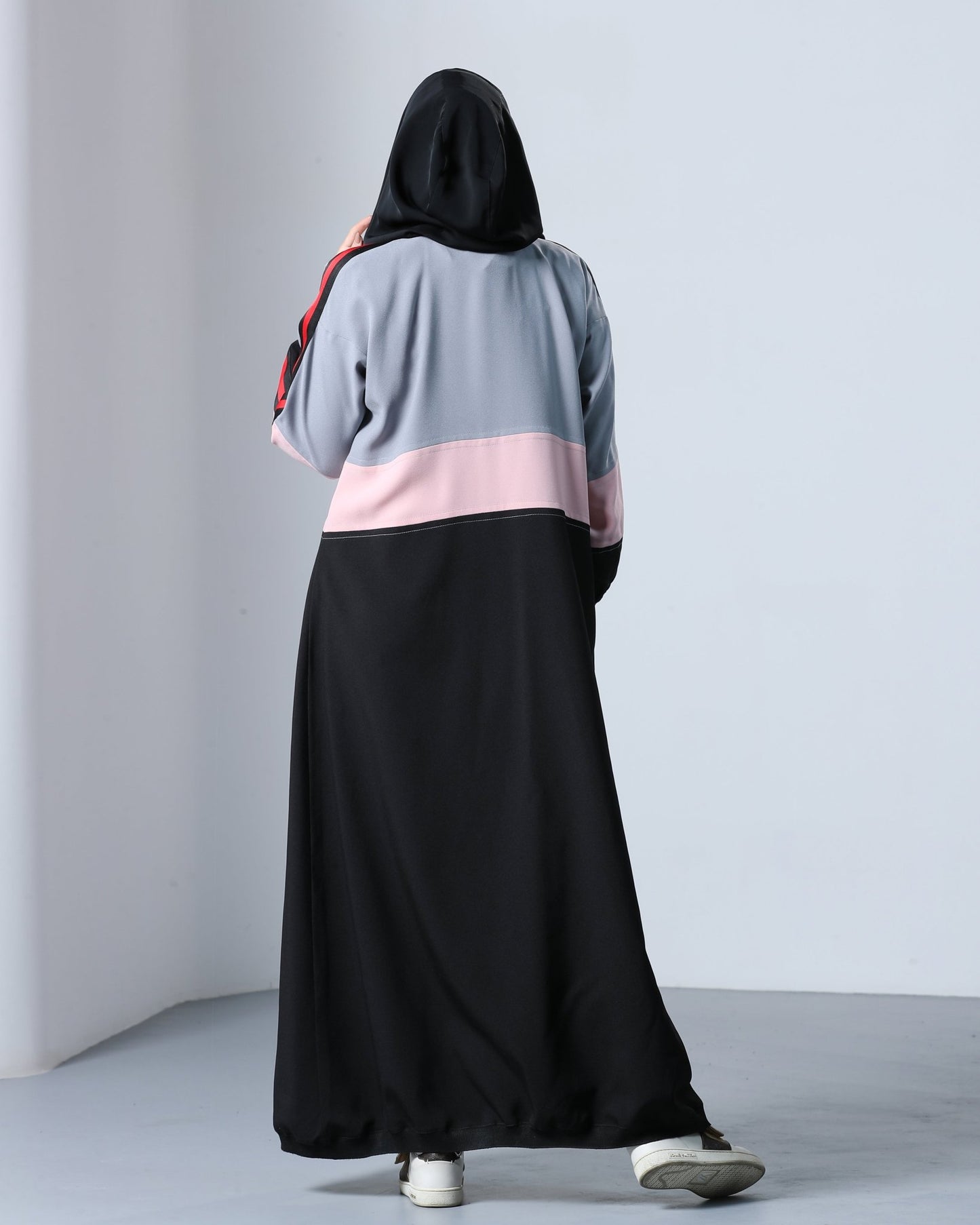 Sporty Grey Pink Stripe Abaya - fashion by shehna