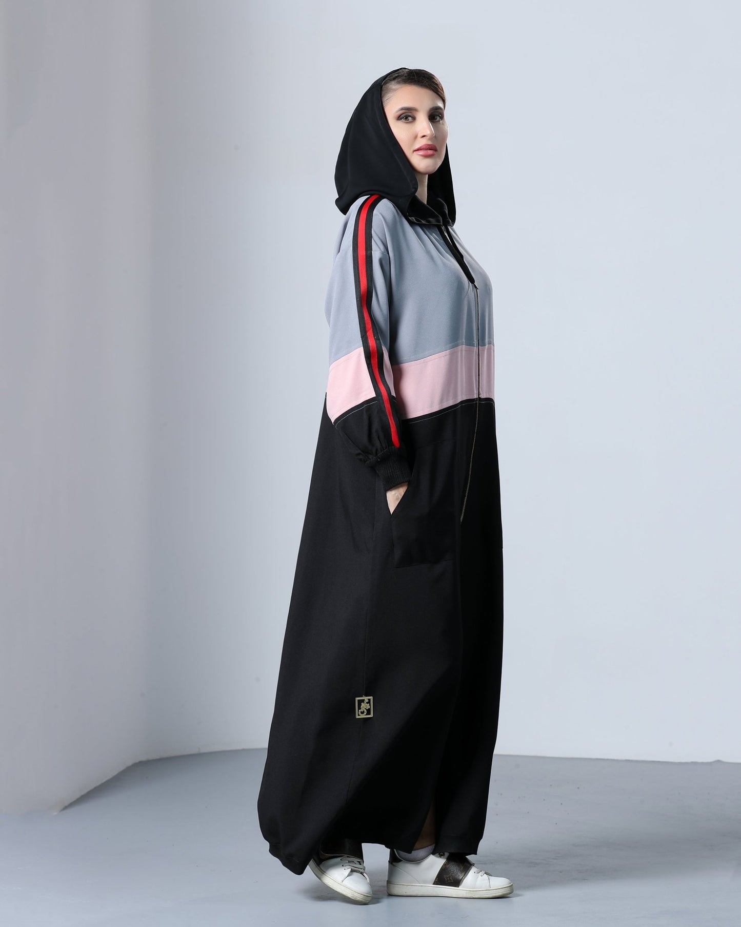 Sporty Grey Pink Stripe Abaya - fashion by shehna