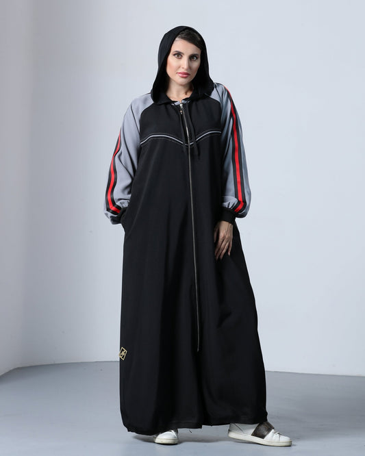 Sporty Grey Stripe Abaya - fashion by shehna