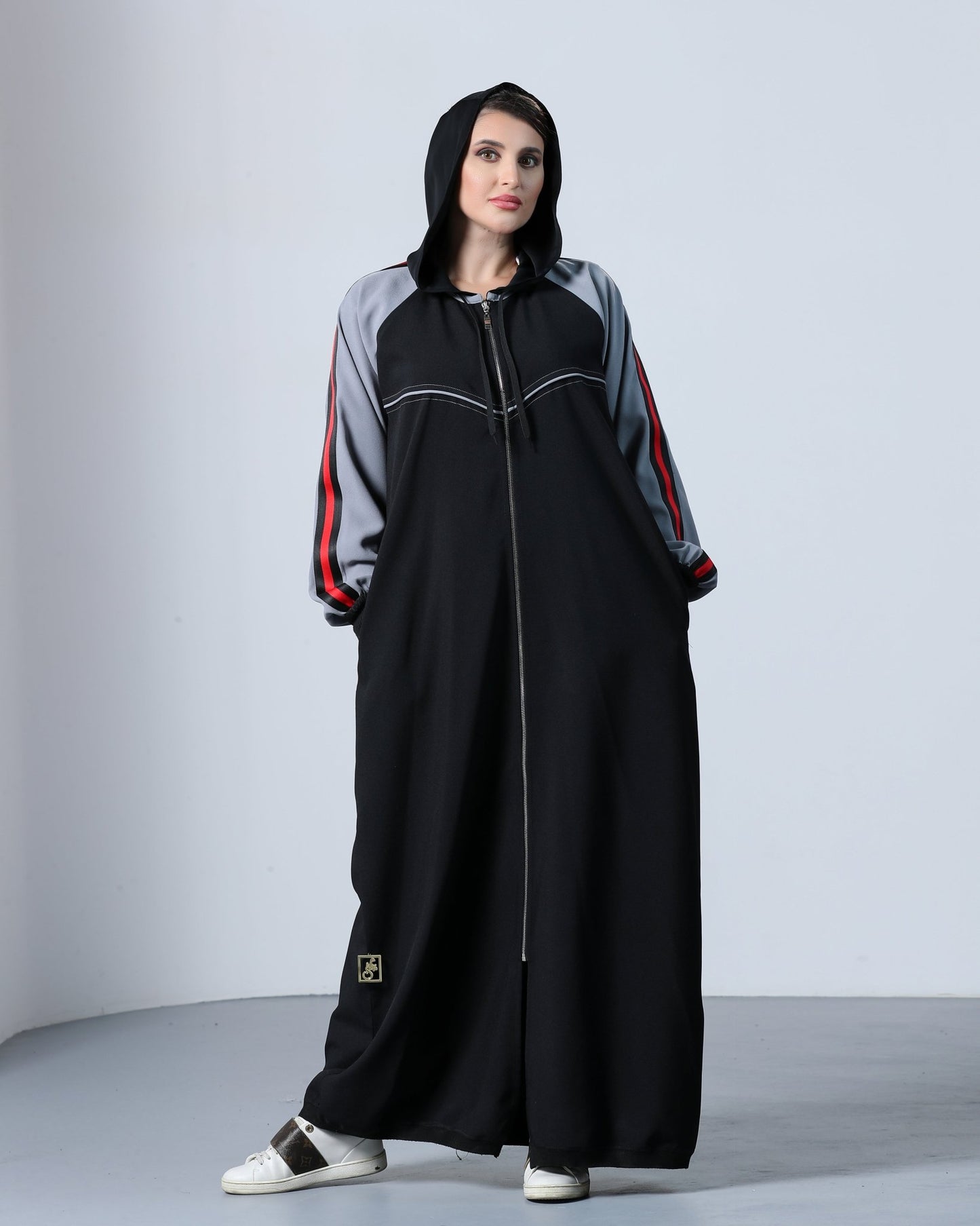 Sporty Grey Stripe Abaya - fashion by shehna