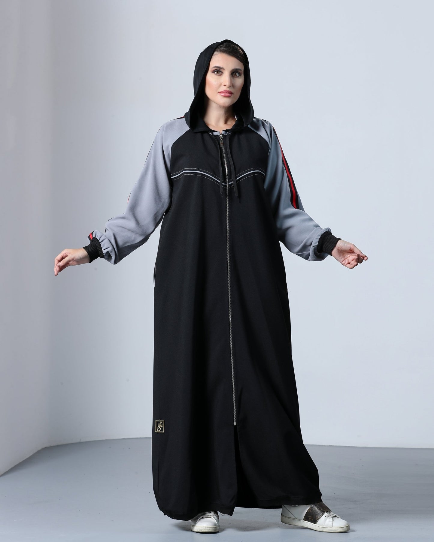 Sporty Grey Stripe Abaya - fashion by shehna