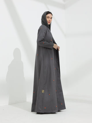 Watermelon Linen Abaya grey - fashion by shehna