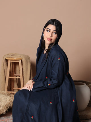 Watermelon Linen Abaya Navy Blue - fashion by shehna