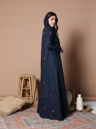 Watermelon Linen Abaya Navy Blue - fashion by shehna