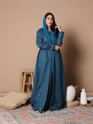 Watermelon Linen Abaya Teal blue - fashion by shehna