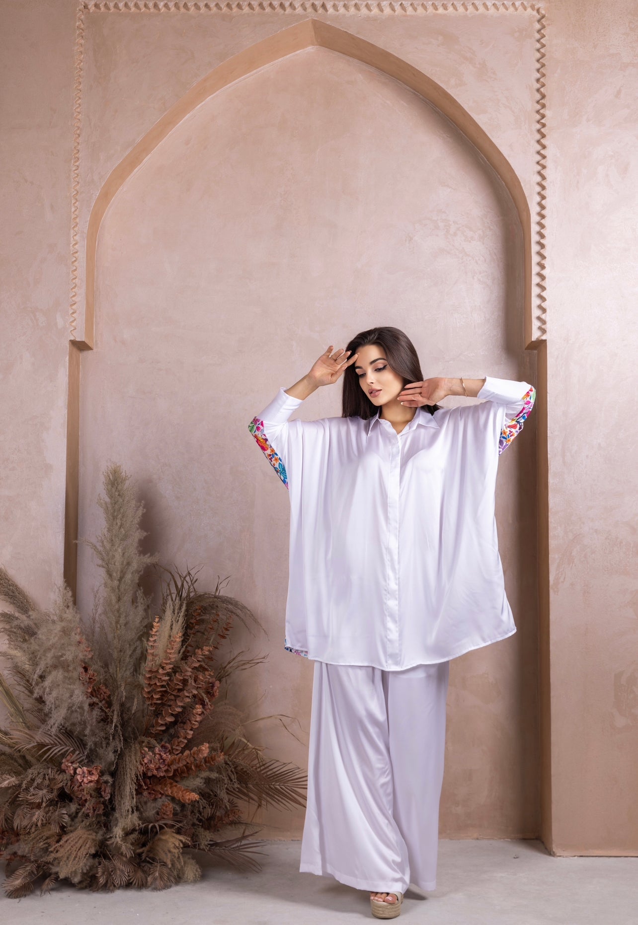 White flower Silk Co - ord Set - fashion by shehna