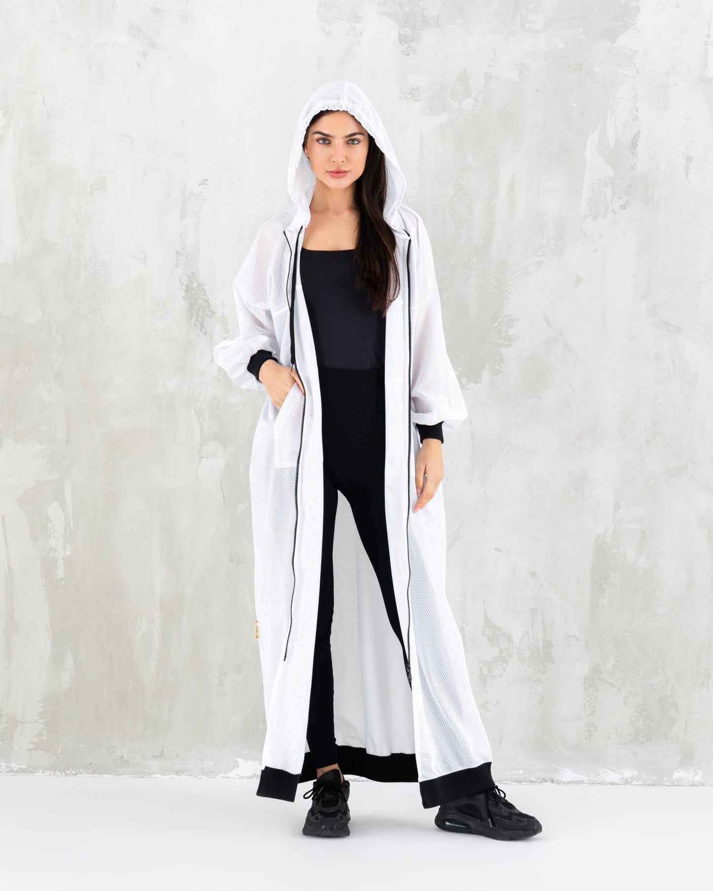 White Mesh Long Jacket - fashion by shehna