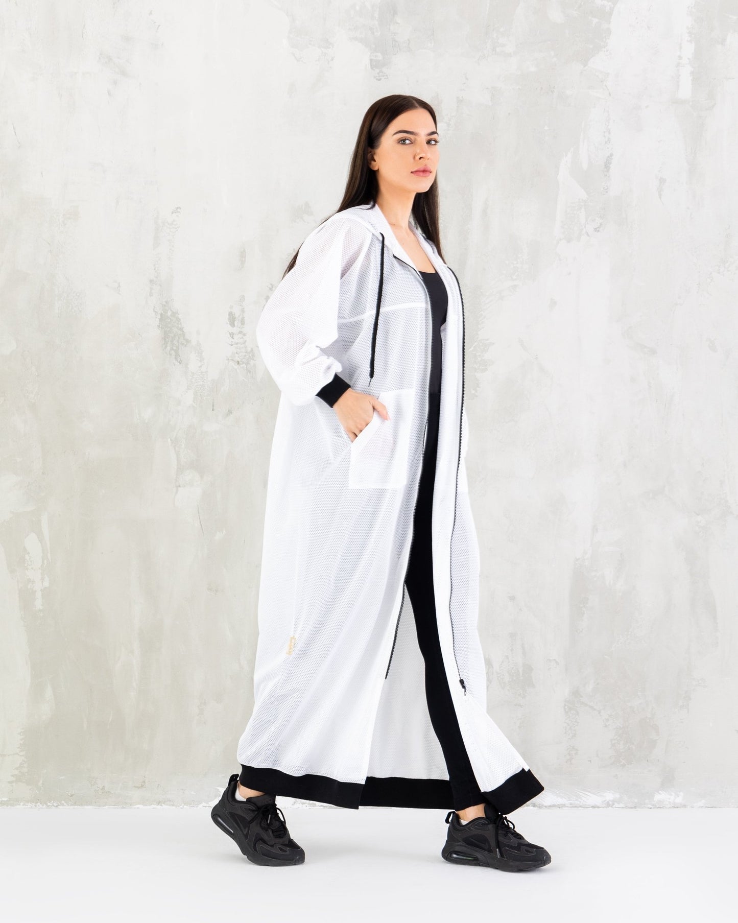 White Mesh Long Jacket - fashion by shehna